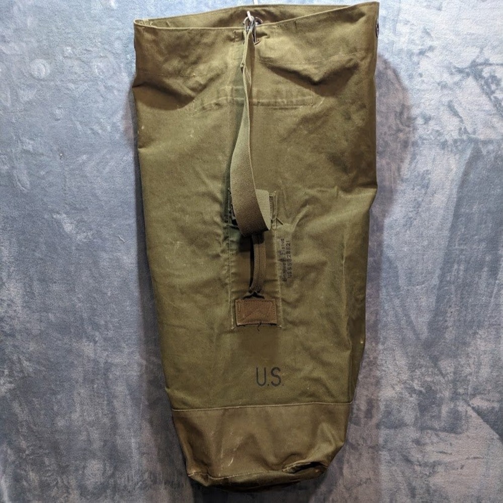 Vtg Korean War US Military Army Duffel Bag Canvas Olive Bennie A Fiscus US GI